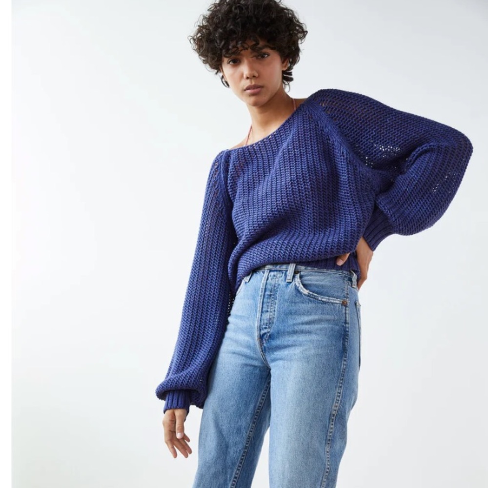 Misha and Puff blue violet net stitch sweater size large cotton